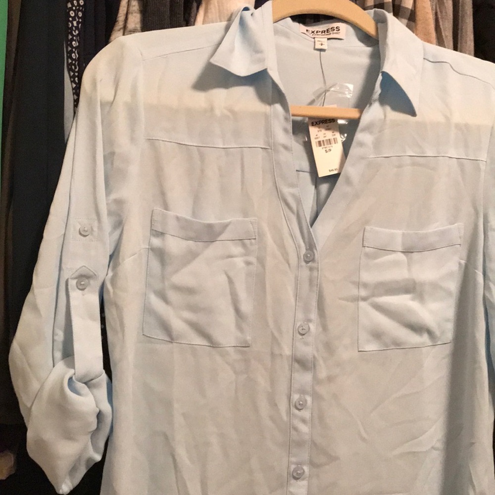 Express light blue button polyester shirt - Picture 2 of 2